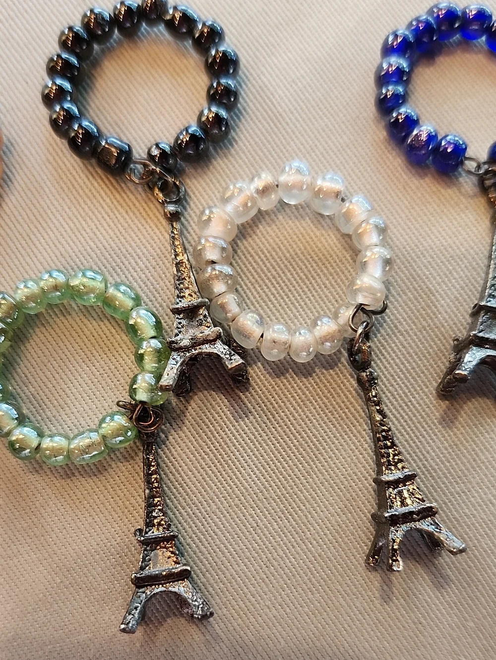 Set 6 Glass Bead Wine Glass Charms With Eiffel Tower